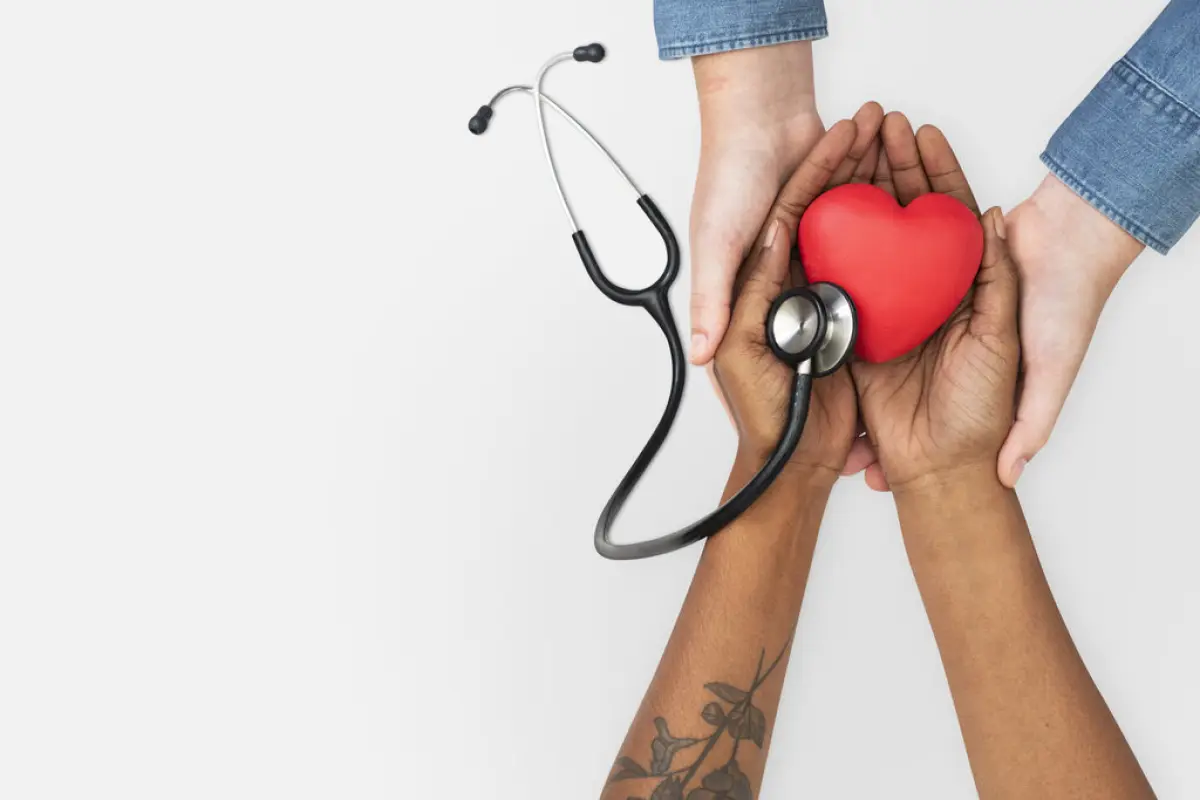 Hand cupping stethoscope health concept,  